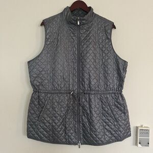 Chicos 2 Zenergy Women's Reversible Quilted Gray Striped Puffer Vest SZ 3 (L)